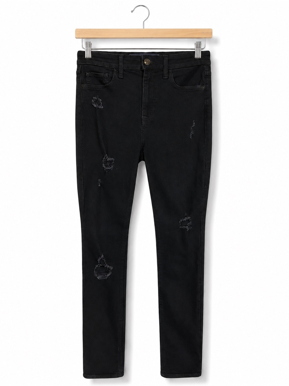 Hollister Womens Black Jeans Sz 0 Long High Rise Super Skinny‎ Distressed Ripped